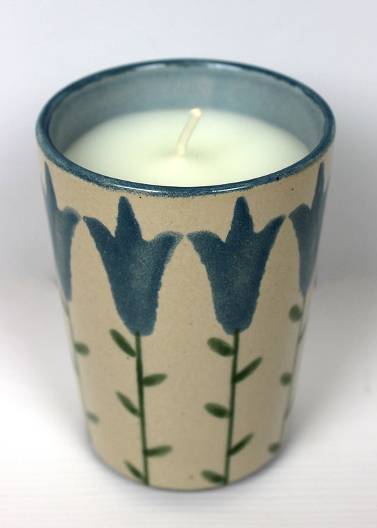 Anta scented candle with hand painted harebell design.