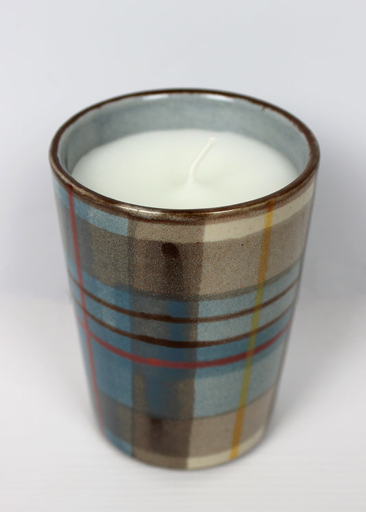 Anta scented candle with hand painted tartan design.