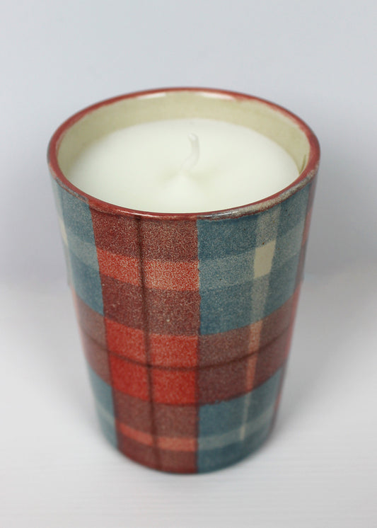 Anta scented candle with hand painted tartan design.