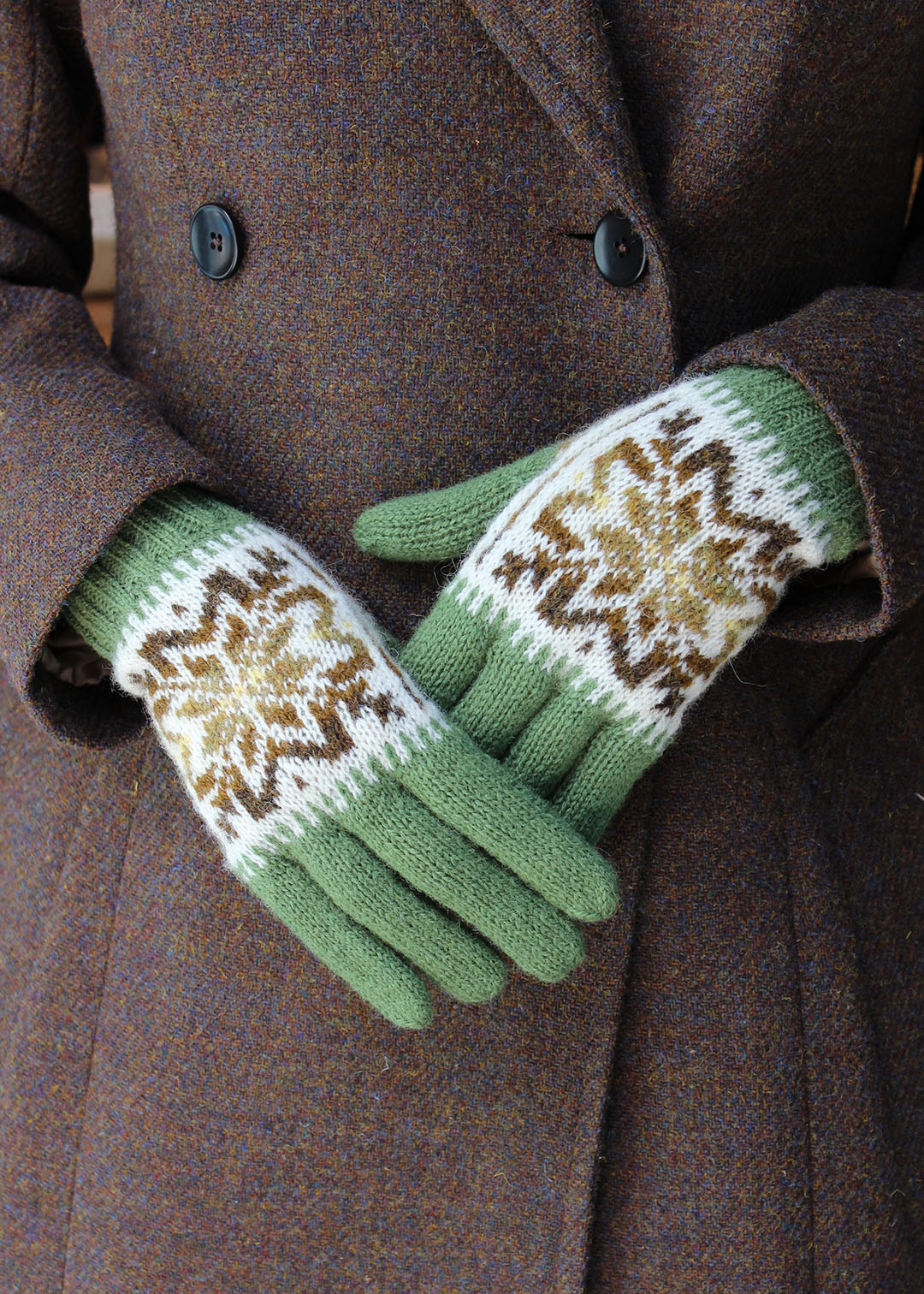 Shetland Fair Isle Gloves Green