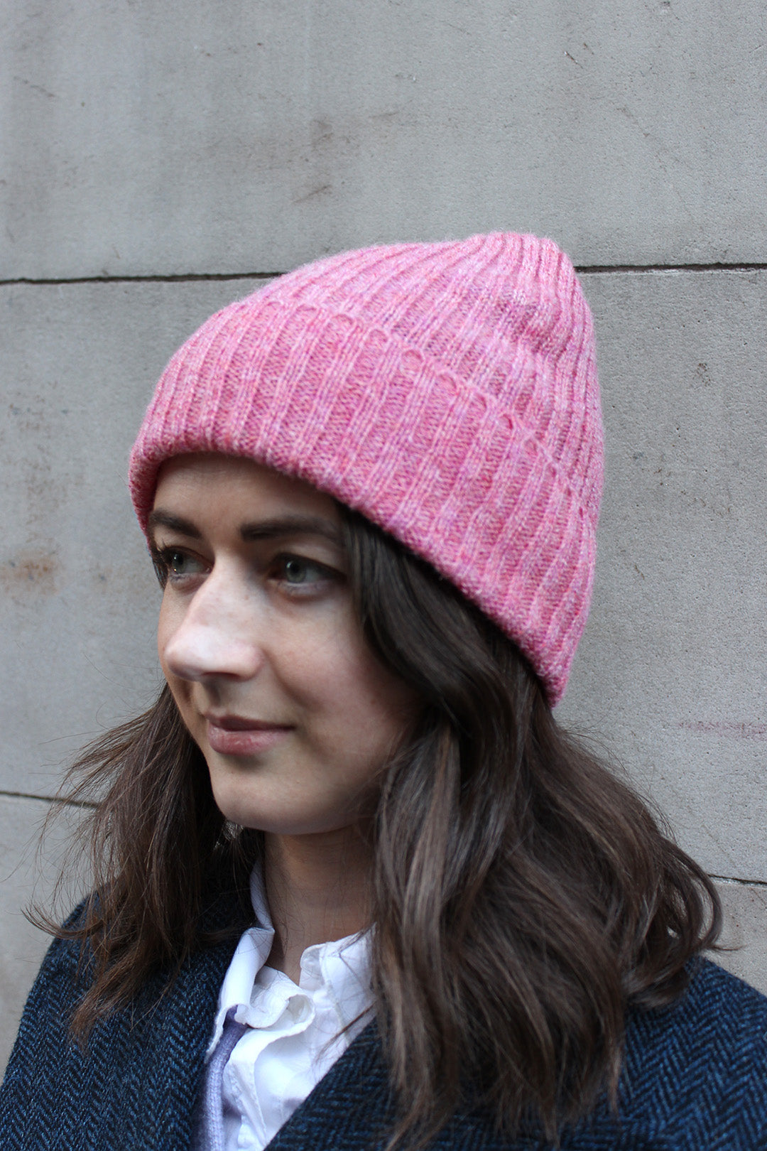 Knitted hat in pink British Wool. Scottish Textiles Showcase.