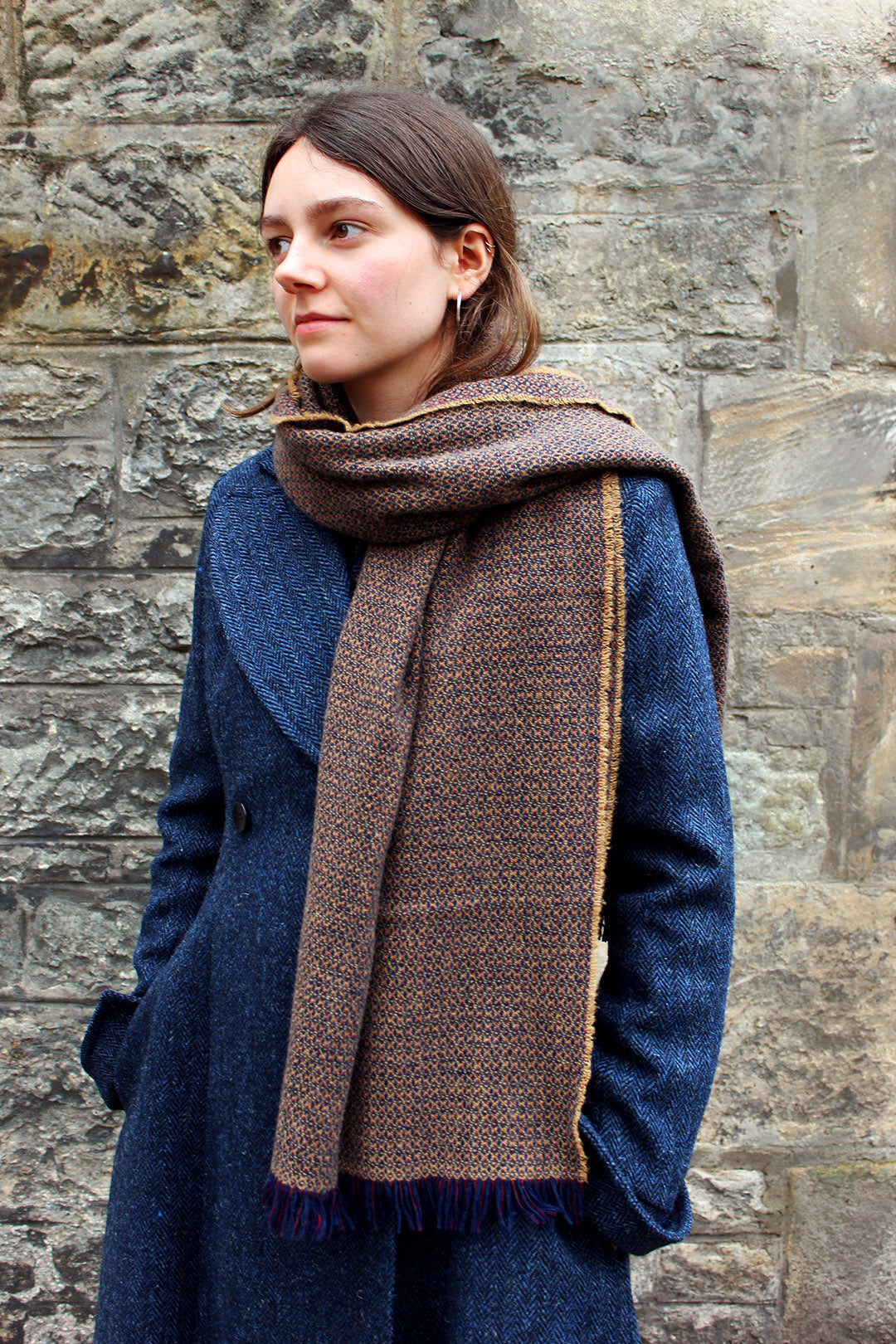 100% cashmere scarf in honeycomb colour. Scottish Textiles showcase