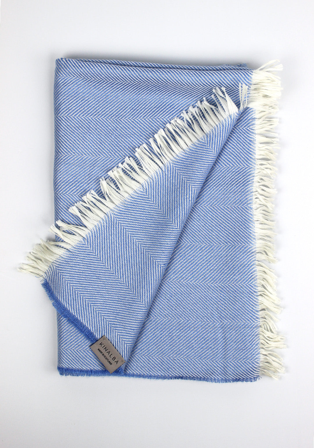 Kinalba Marquee stole in shade azure. Scottish textiles showcase