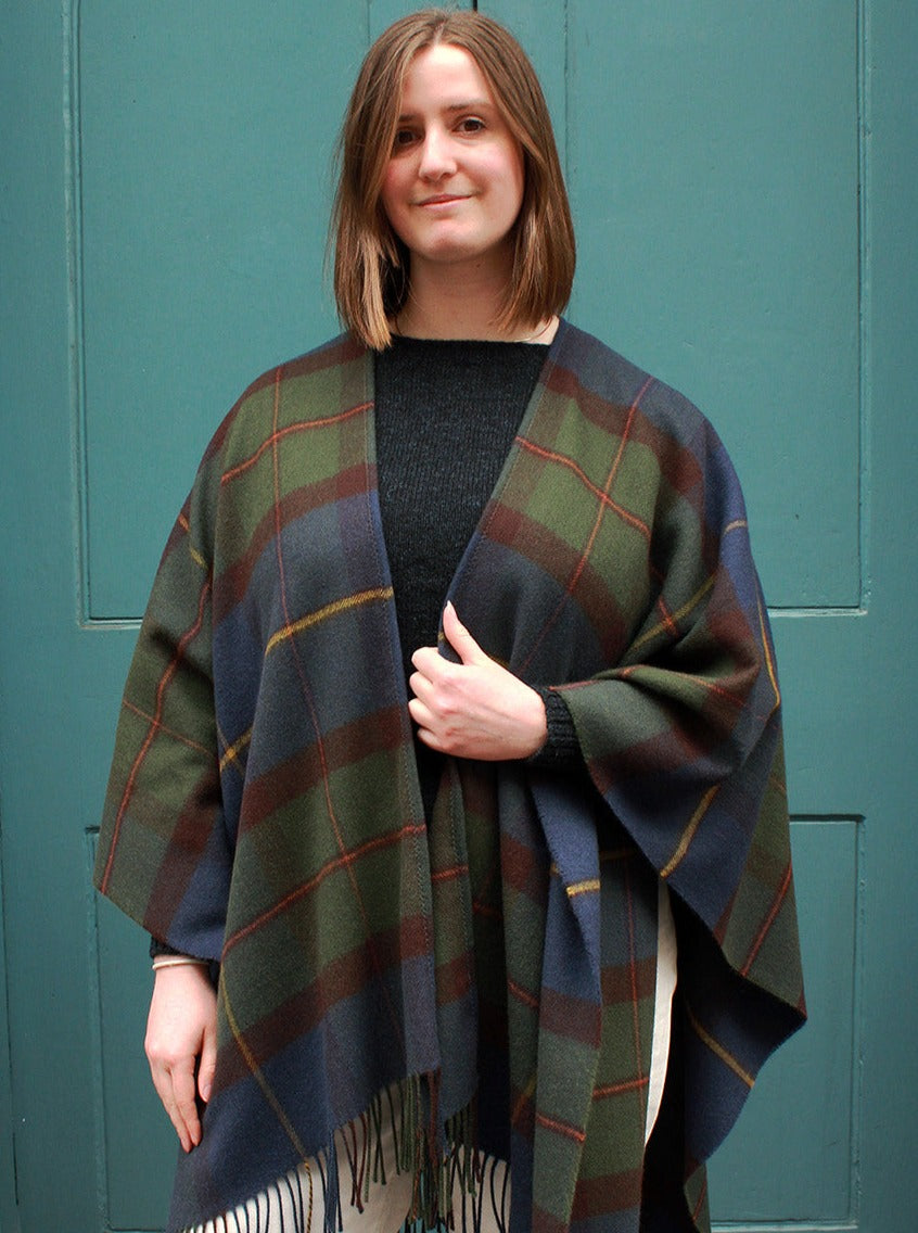 Macleod of Harris tartan serape woven in pure wool in Scottish Borders. Scottish Textiles Showcase.