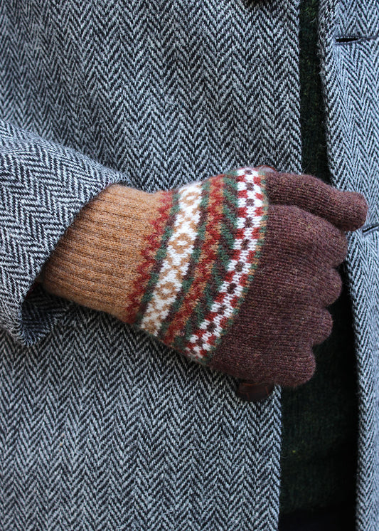Lochinver lambswool glove in earth colourway. Scottish Textiles Showcase.