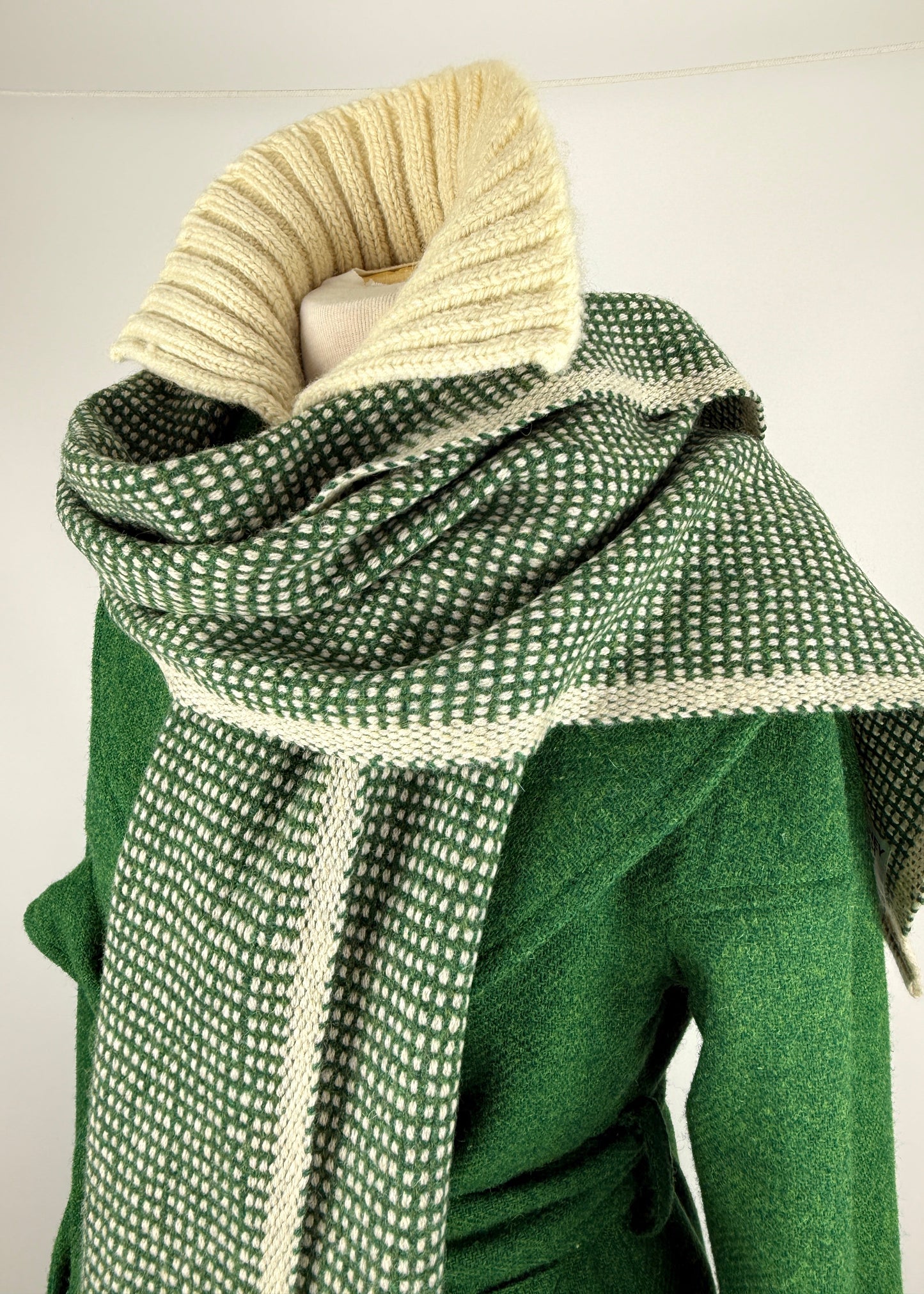 Green wool scarf made in Orkney
