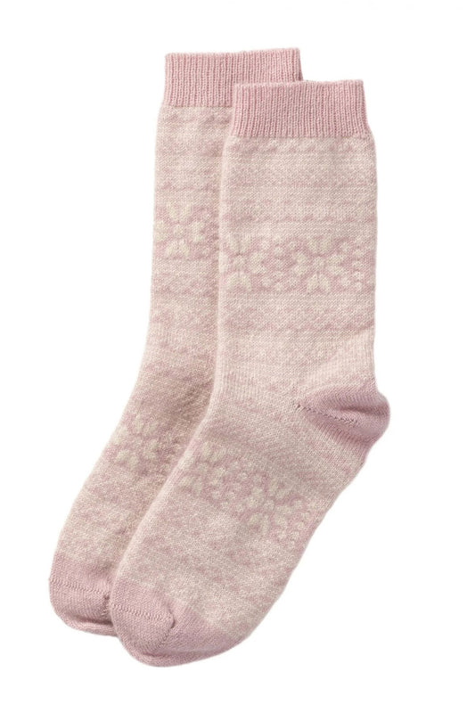 Cashmere Bed Socks Pink Snowflake
