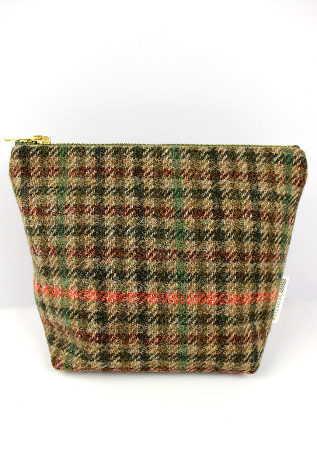 Checked Tweed small make-up bag in Brown and Green Check. Scottish Textiles Showcase.