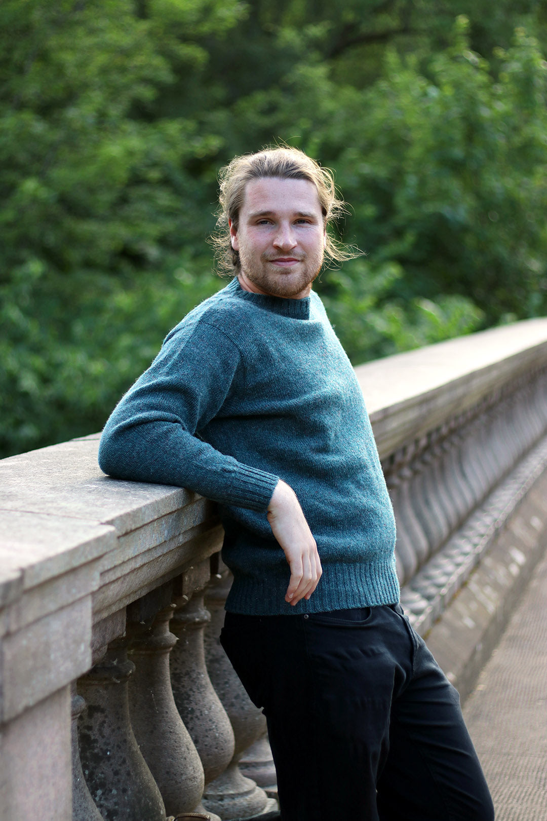 Made from authentic Shetland sheep wool from Jamieson's of Shetland, this beautifully knitted crew neck jumper comes in an ocean turquoise with subtle warm tones when looked at closely. Exclusive to the Scottish Textiles Showcase.