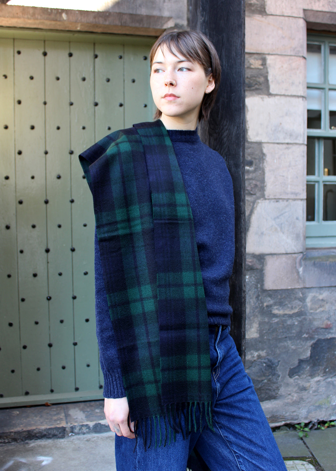 Luxurious cashmere scarf in the classic Black Watch tartan.