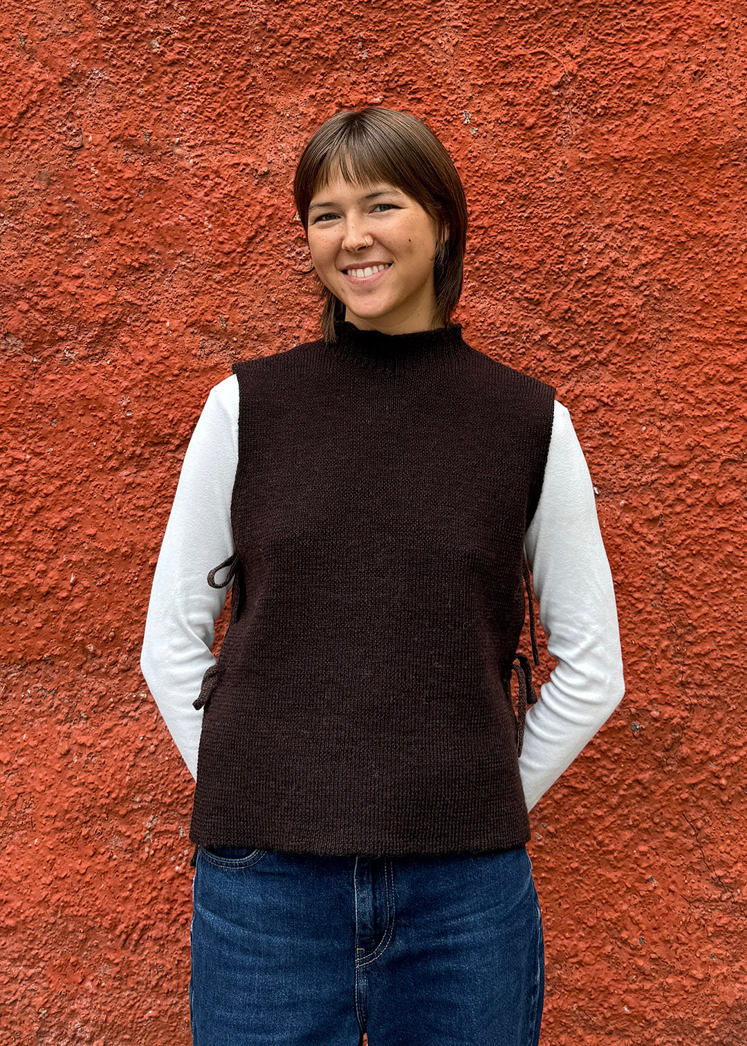 British Wool Tie Vest Cocoa