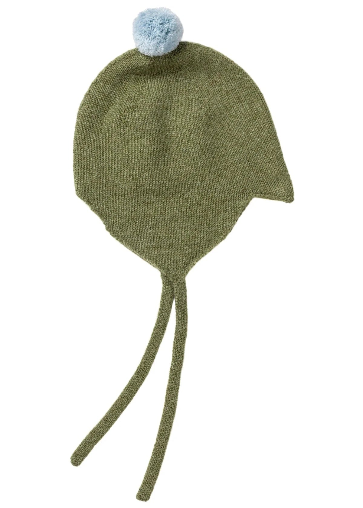 Beautiful cashmere baby bonnet in ivy green, knitted in the Scottish Borders.