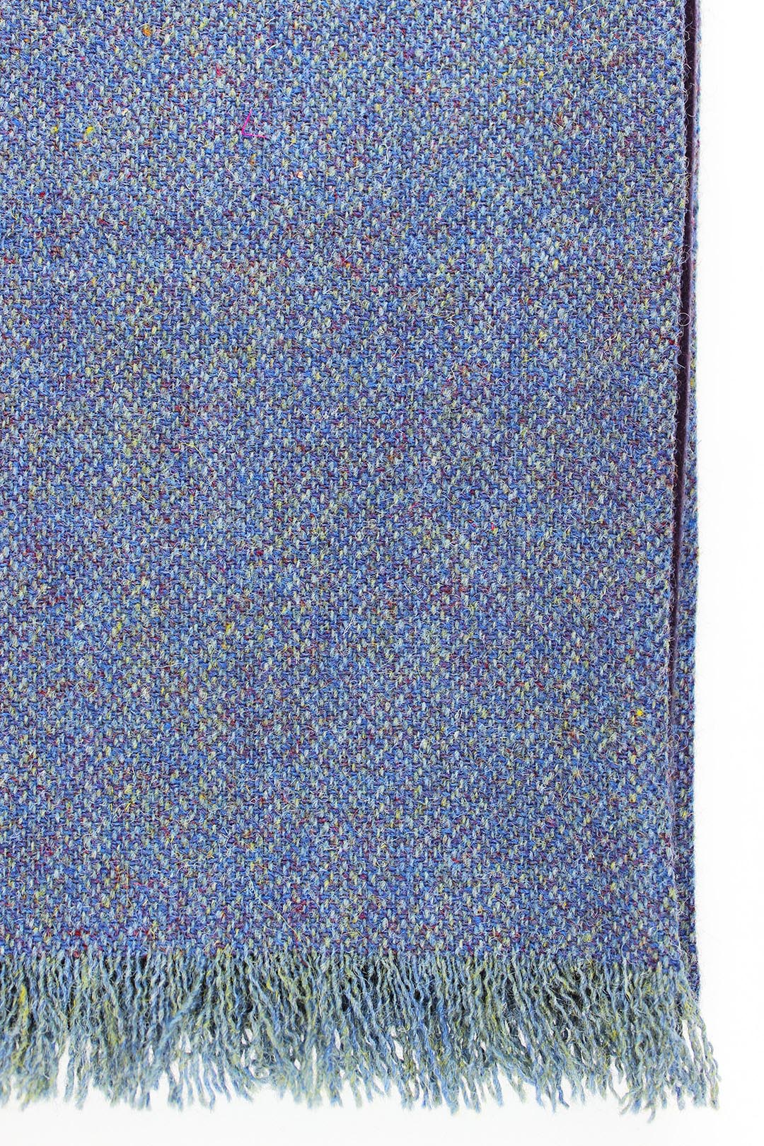 Harris tweed scarf in blue hues with purple cashmere lining