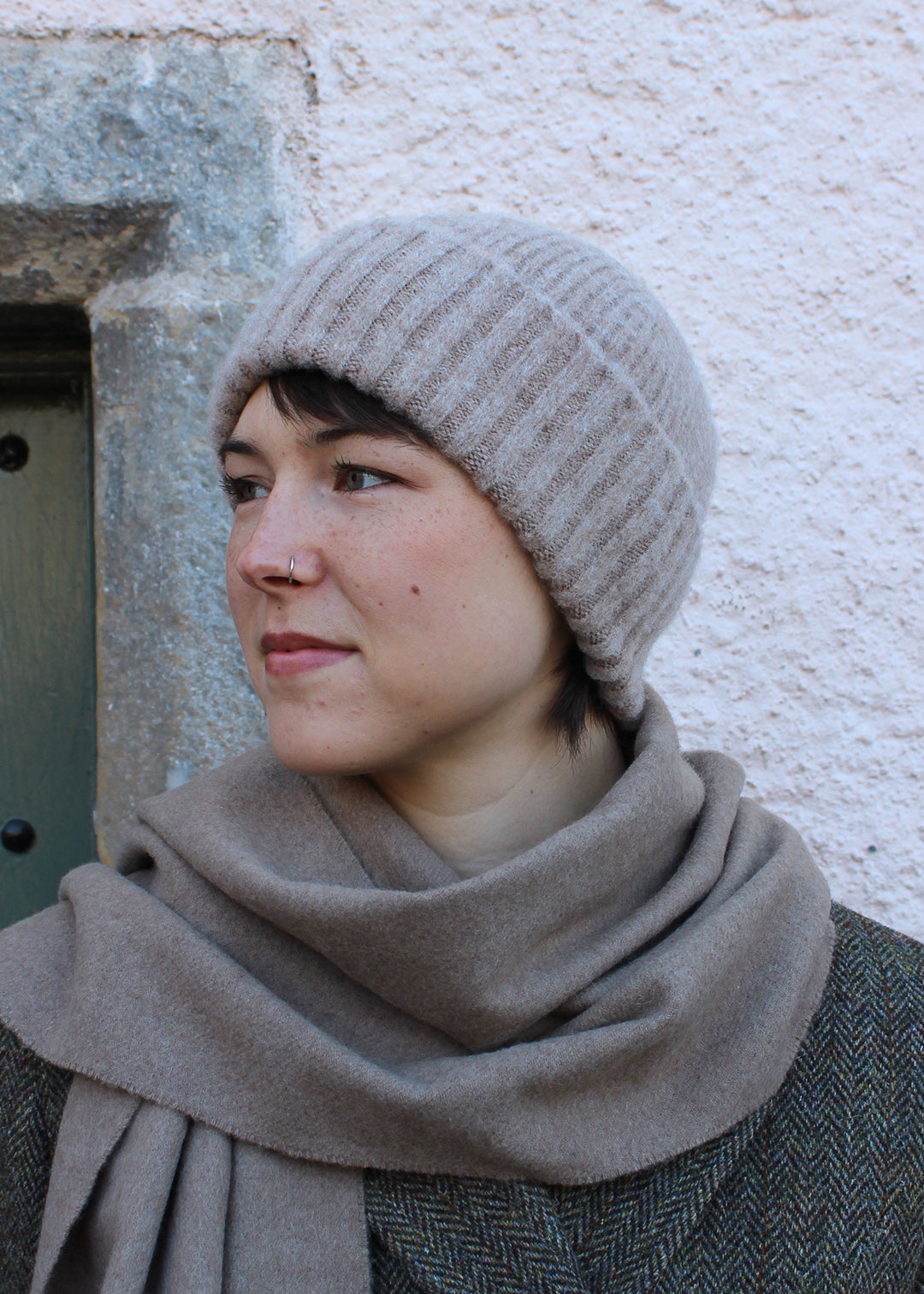 Classic ribbed beanie in camel, made from lambswool which has been brushed for extra softness.