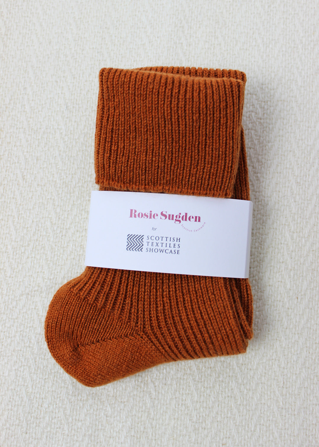 Cashmere bed socks in ginger.