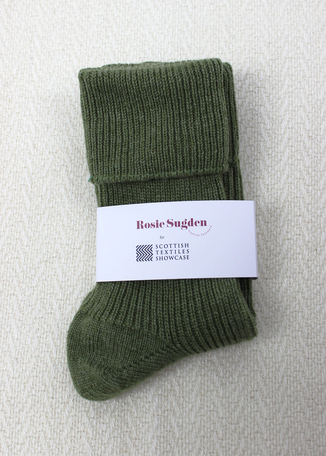 Cashmere bed socks in ivy green.