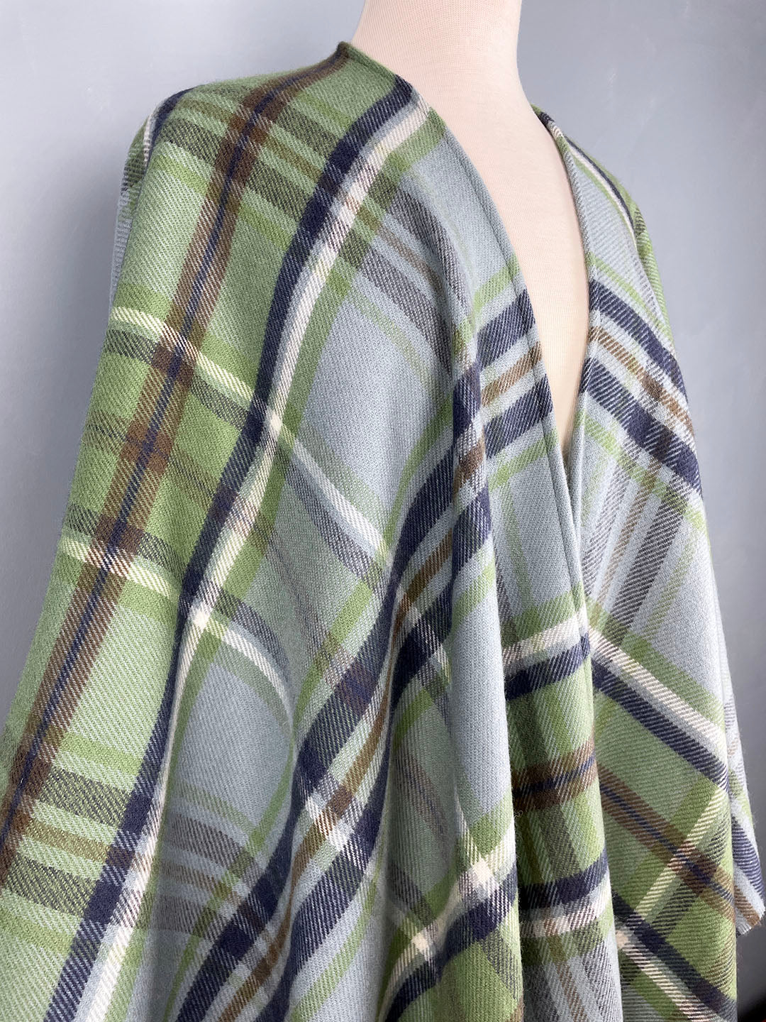 Araminta Campbell heritage tartan wool serape in Beech Dappled Skies at Scottish Textiles Showcase