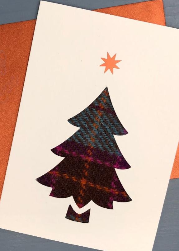 Christmas Tree With Base Harris Tweed Greetings Card
