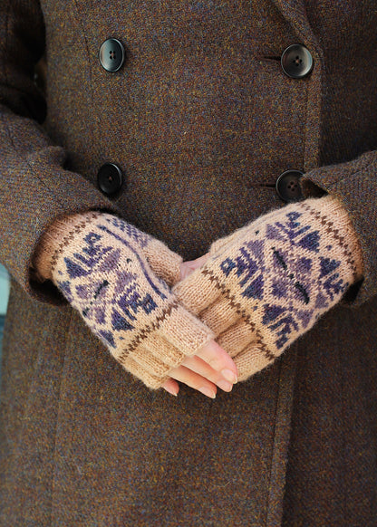 Shetland Fair Isle Fingerless Gloves Beige