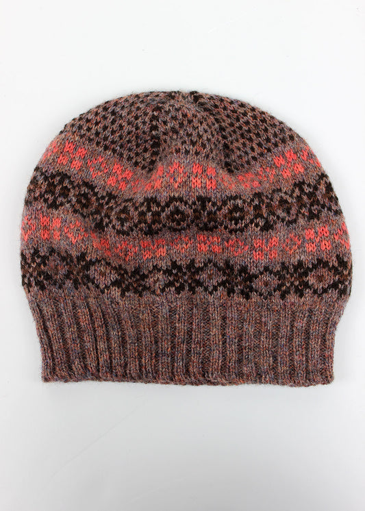 Shetland fair isle hat in brown.