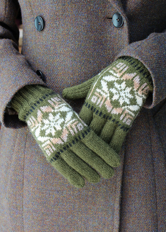 Shetland Fair Isle Gloves Green