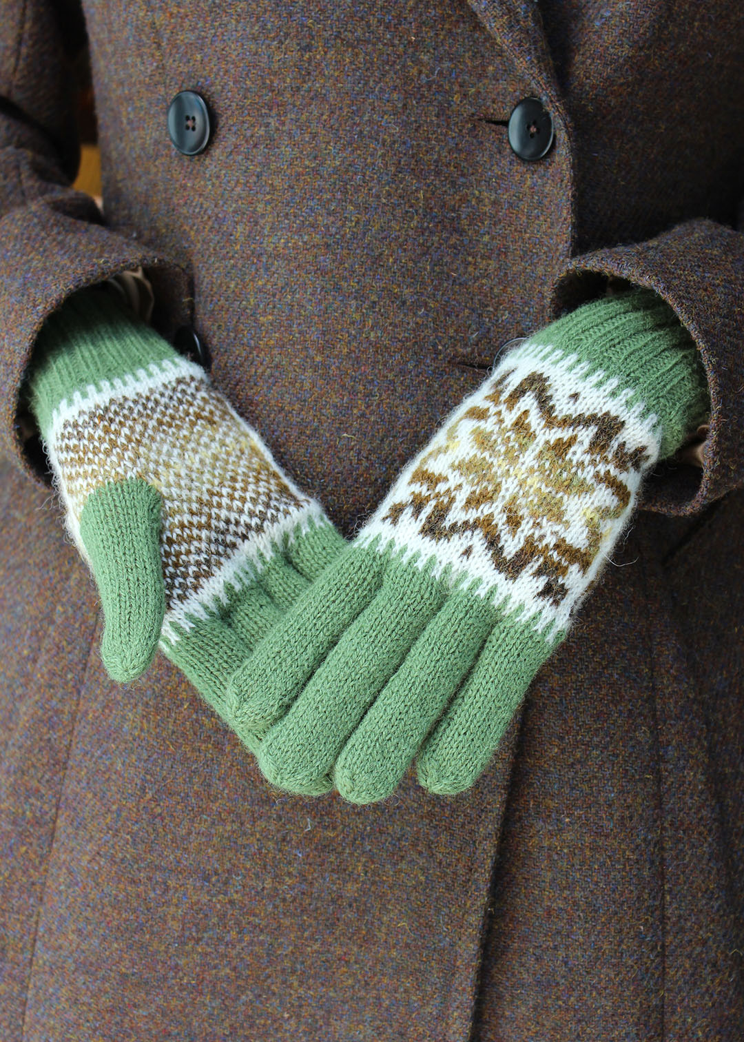 Shetland Fair Isle Gloves Green