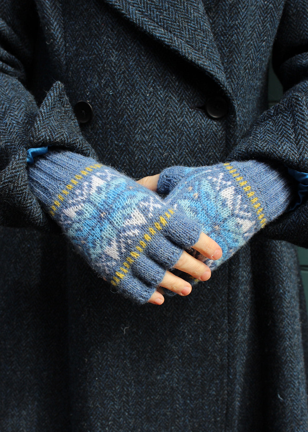 Shetland Fair Isle Fingerless Gloves Blue