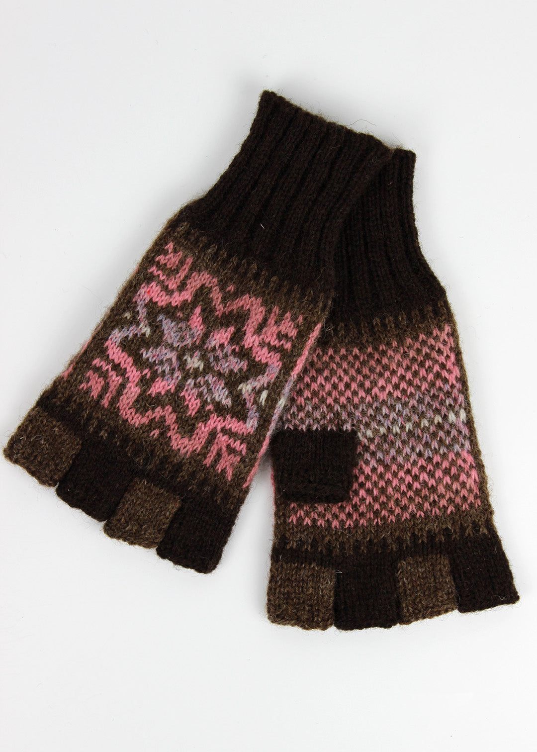 Shetland Fair Isle Fingerless Gloves Cocoa