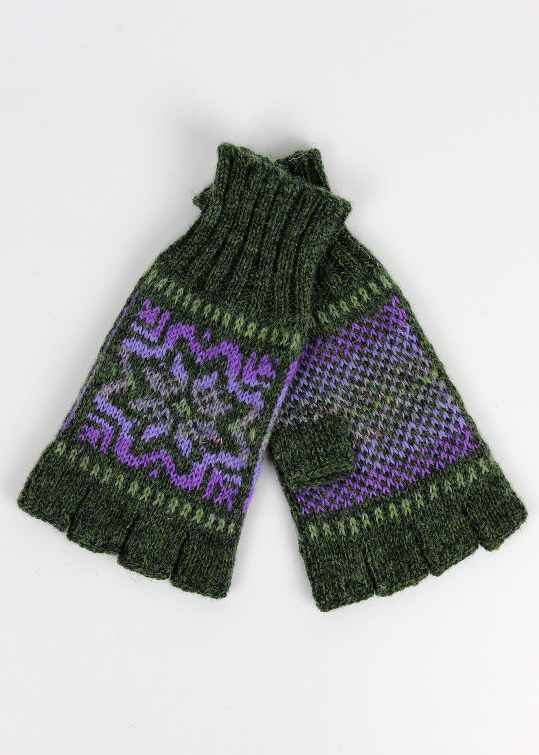 Shetland Fair Isle Fingerless Gloves Green