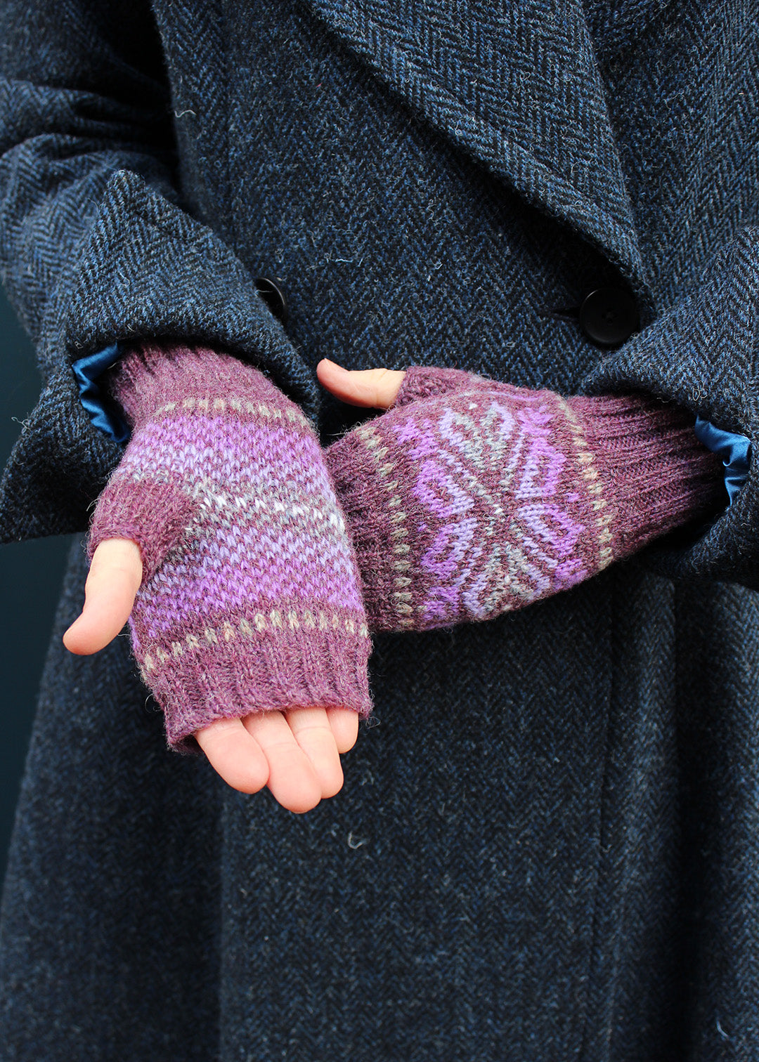 Shetland Fair Isle Fingerless Mitts Berry