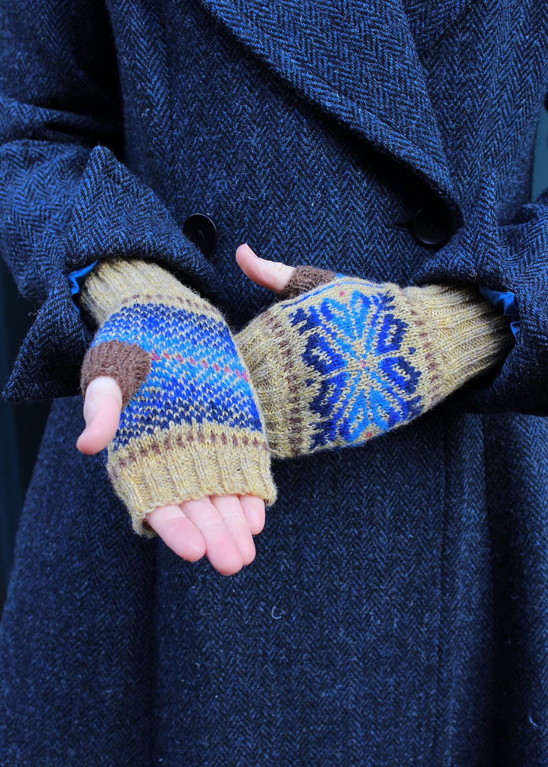 Shetland Fair Isle Fingerless Mitts Ochre