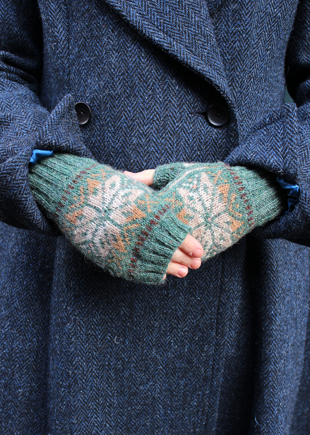 Shetland Fair Isle Fingerless Mitts Teal