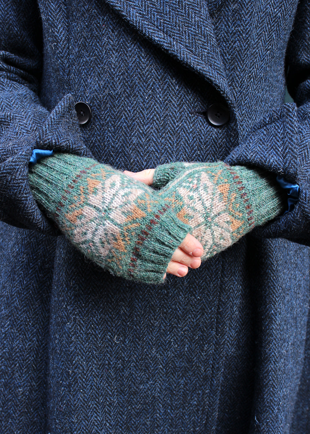 Shetland Fair Isle Fingerless Mitts Teal