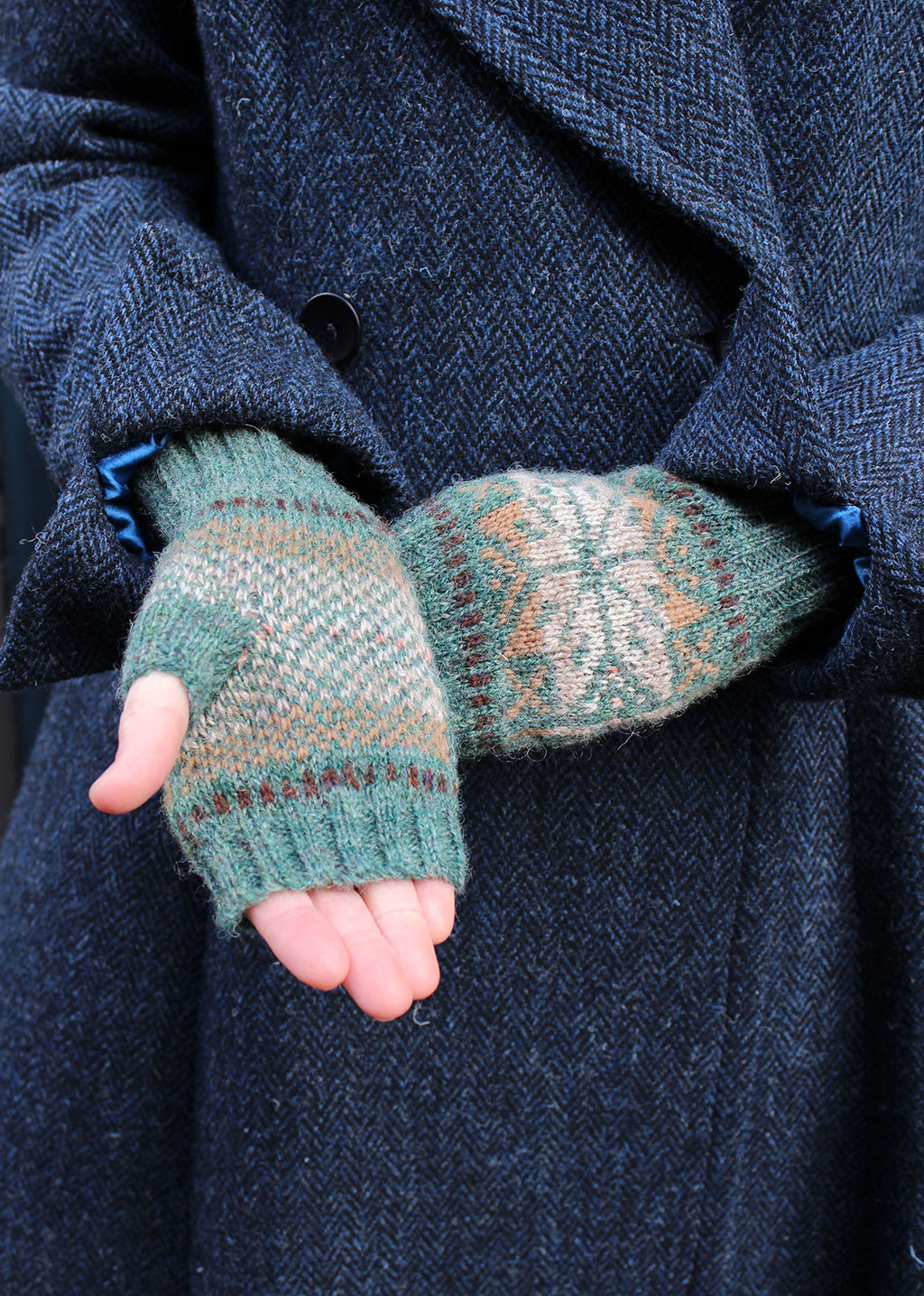 Shetland Fair Isle Fingerless Mitts Teal