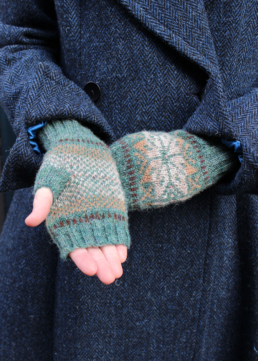 Shetland Fair Isle Fingerless Mitts Teal