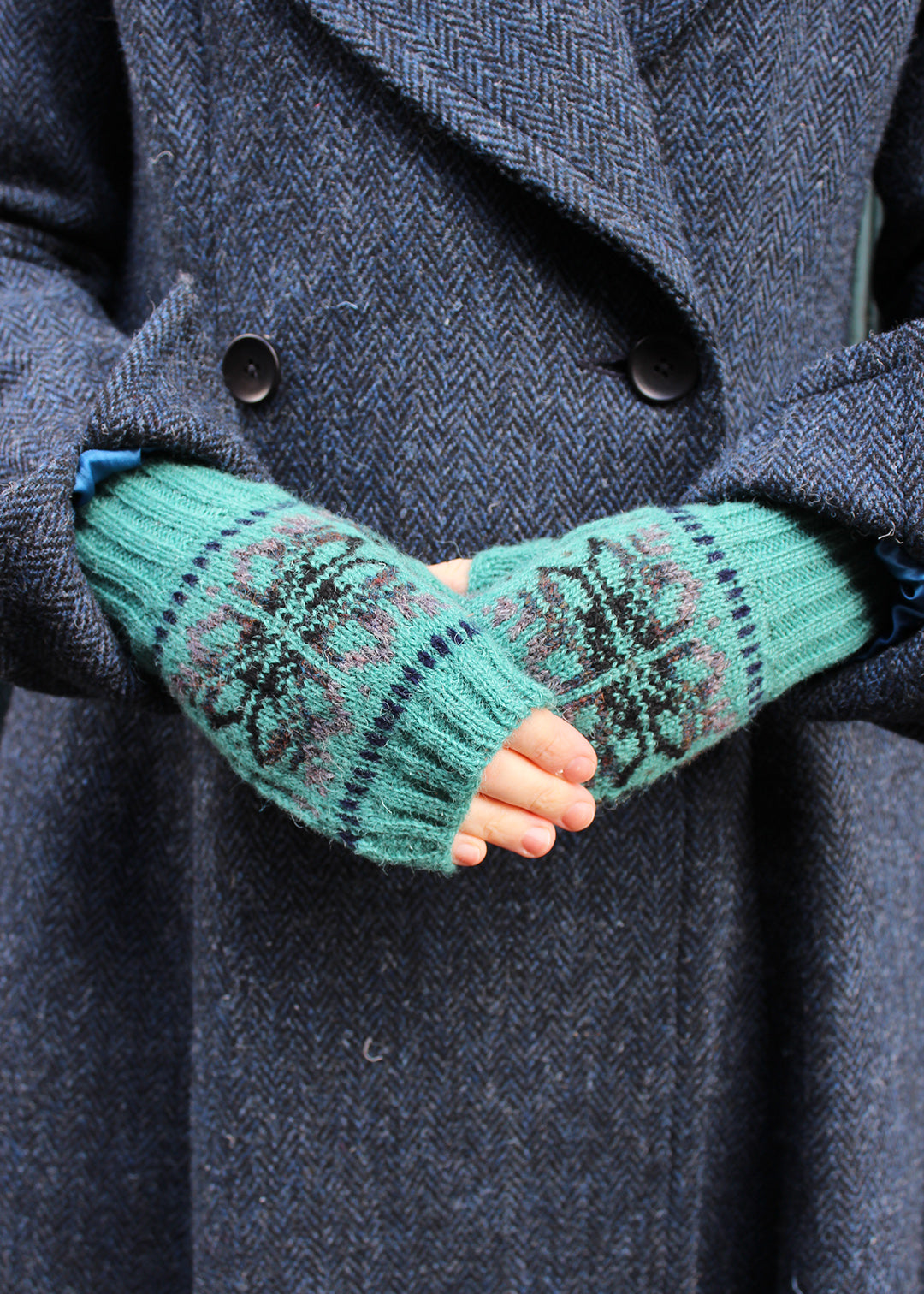 Shetland Fair Isle Fingerless Mitts Teal