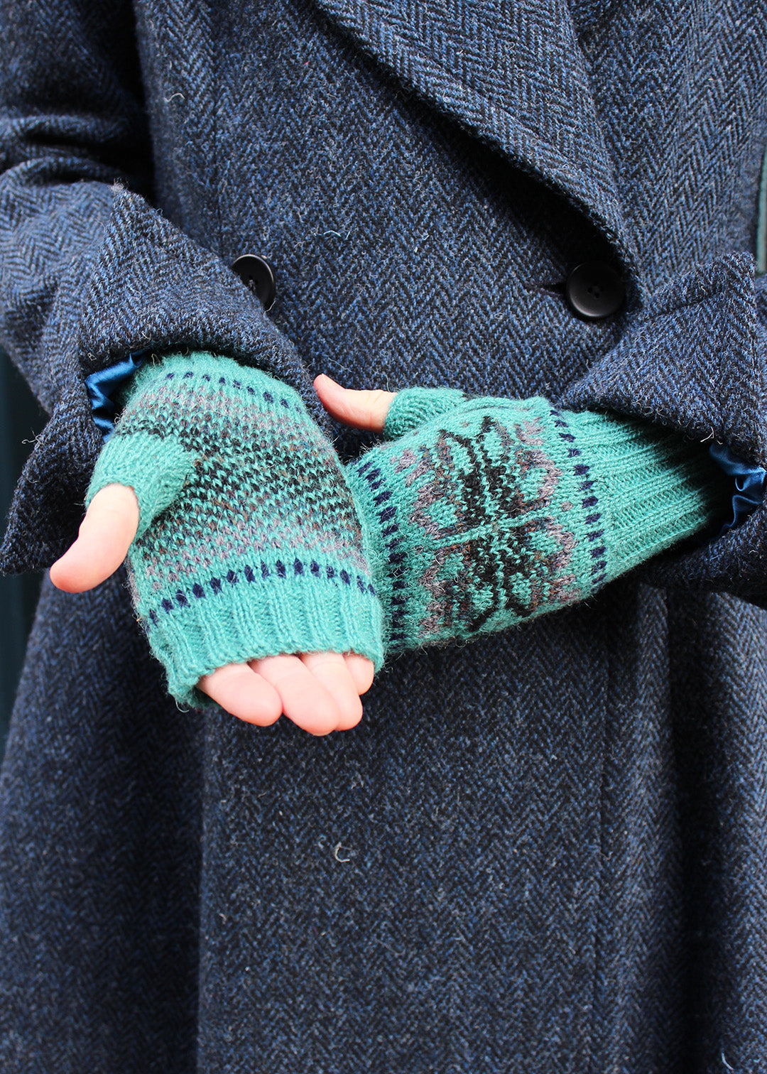 Shetland Fair Isle Fingerless Mitts Teal