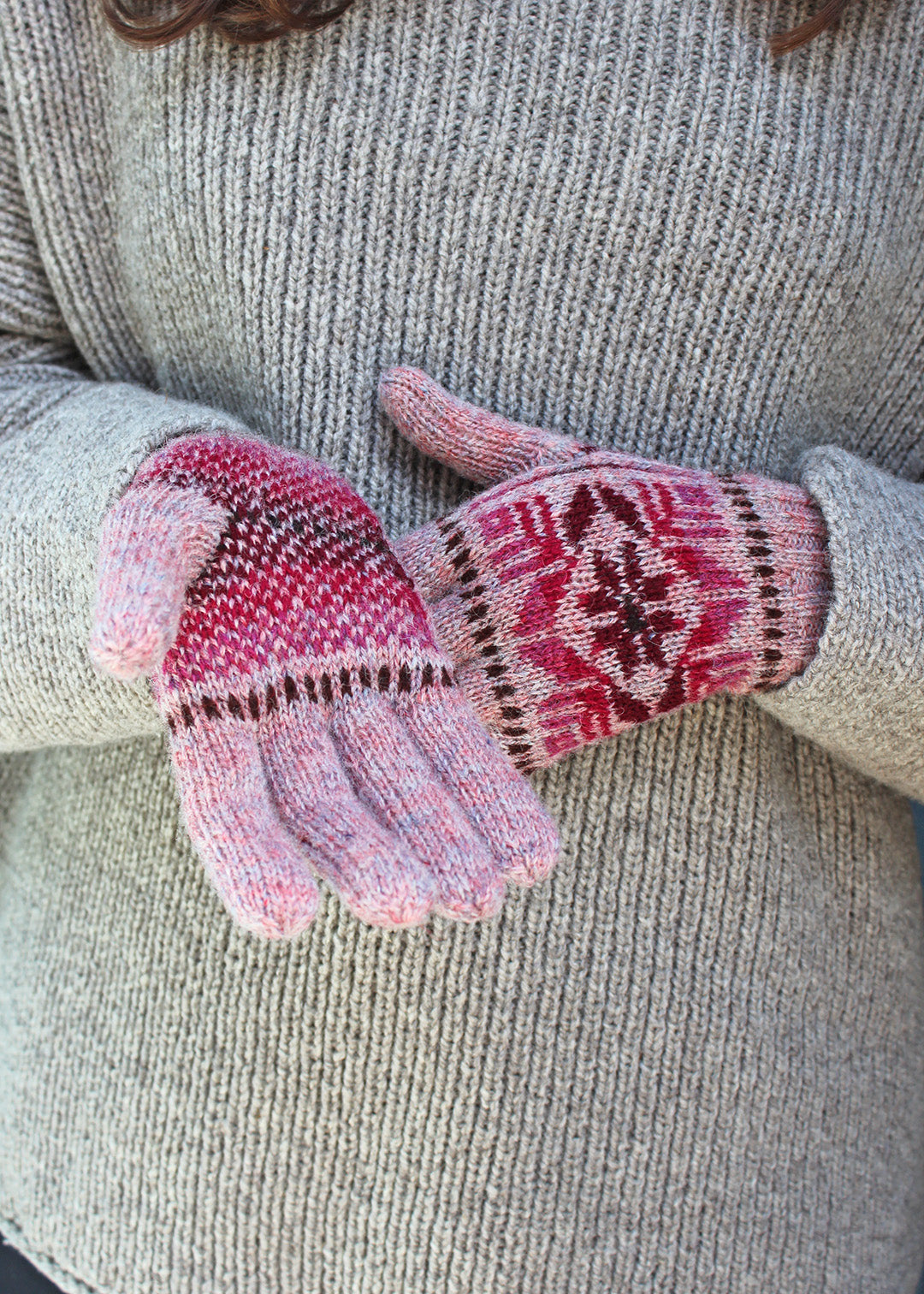 Shetland Fair Isle Gloves Pink