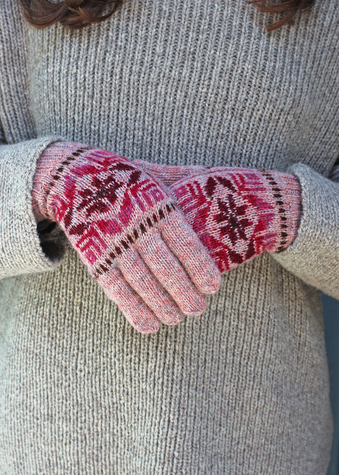 Shetland Fair Isle Gloves Pink