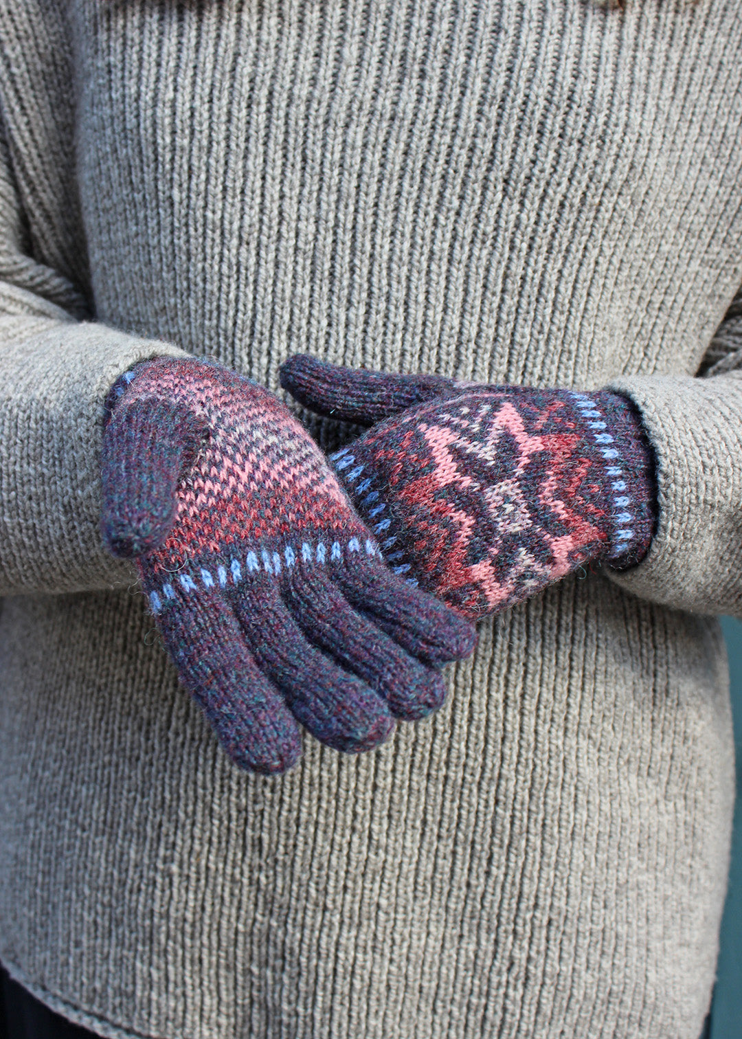 Shetland Fair Isle Gloves Purple