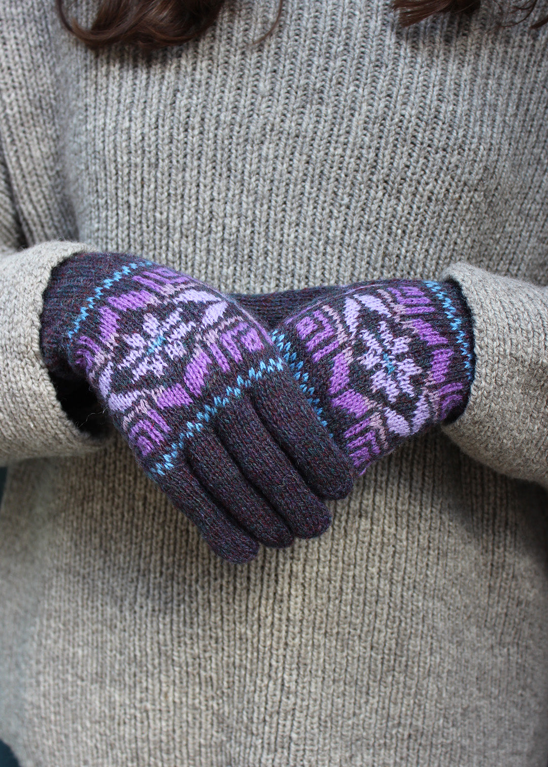 Shetland Fair Isle Gloves Purple