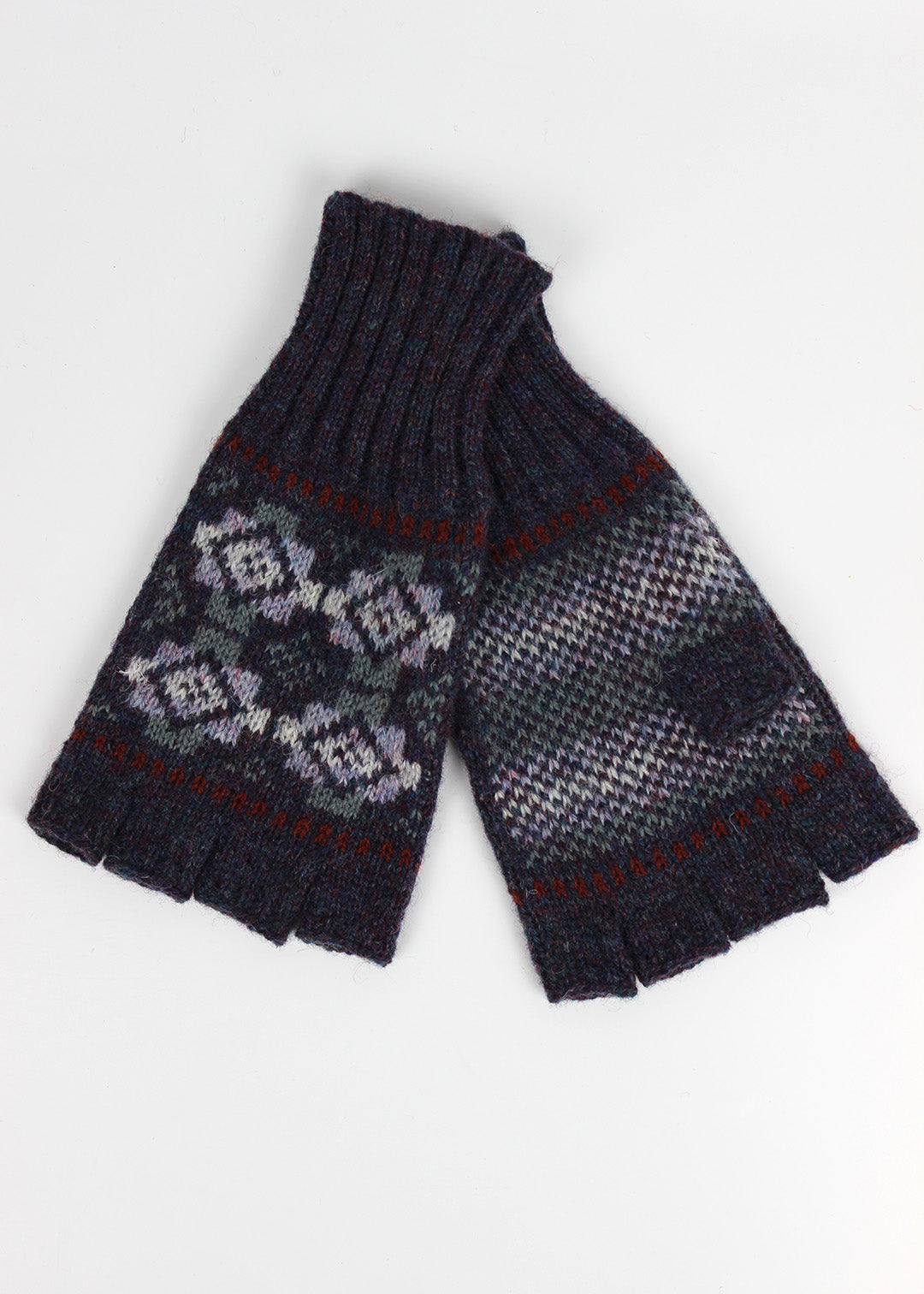 Shetland Fair Isle Men's Fingerless Gloves Purple