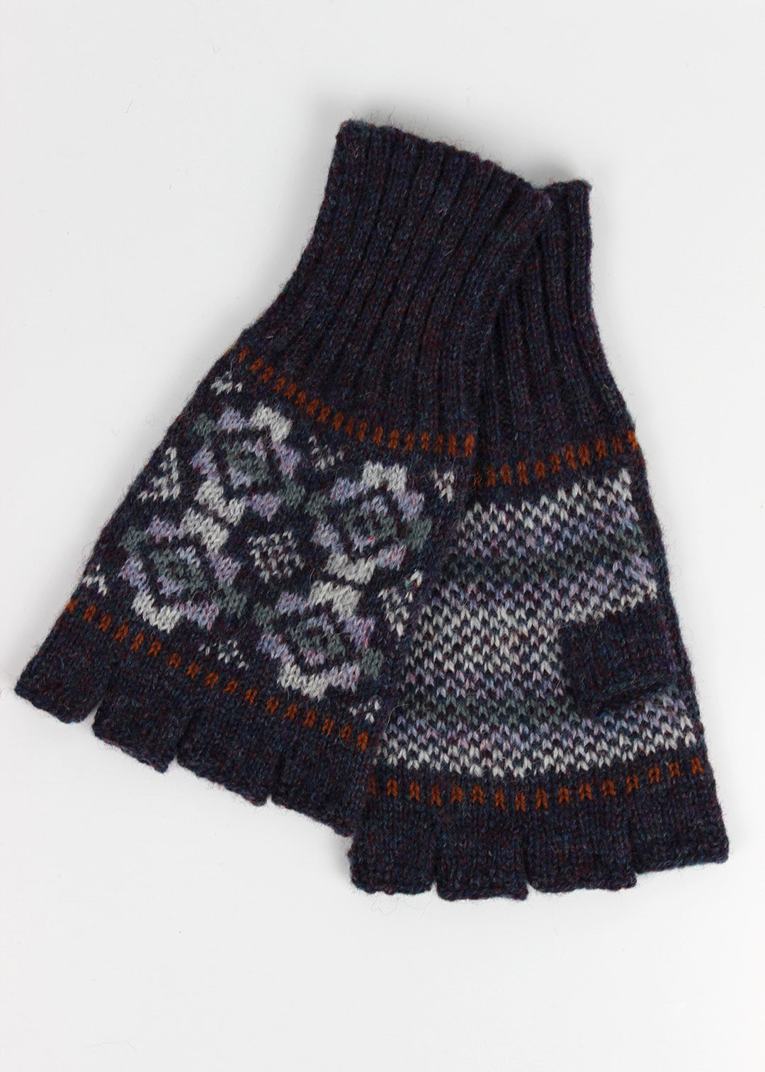 Shetland Fair Isle Men's Fingerless Gloves Purple