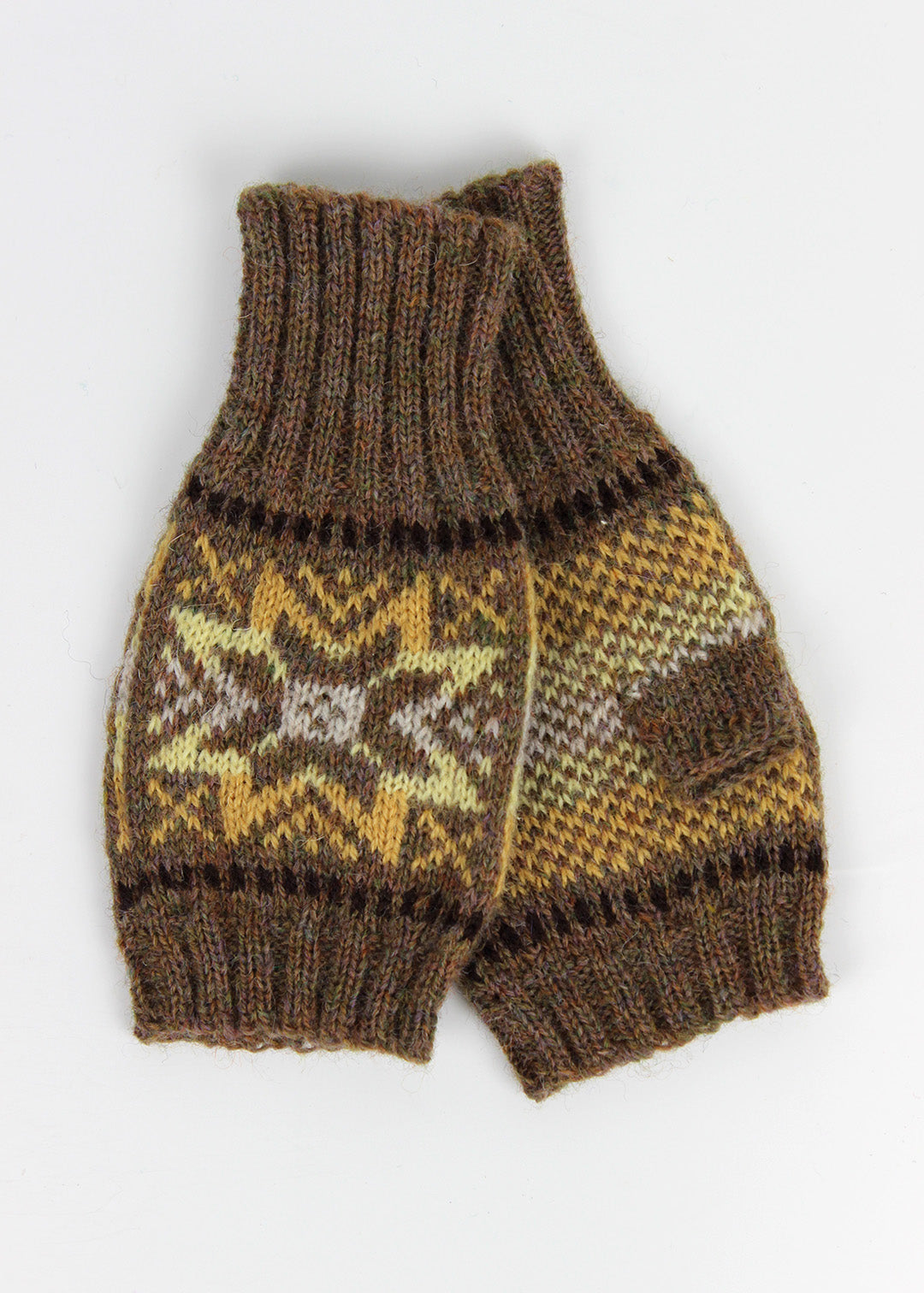 Shetland Fair Isle Fingerless Mitts Brown