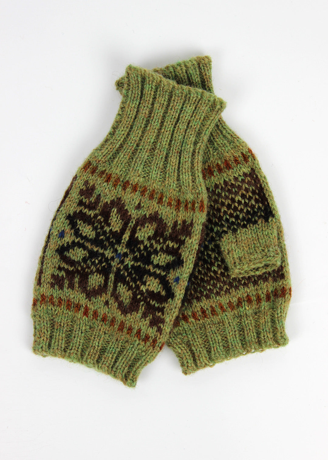 Shetland Fair Isle Fingerless Mitts Green