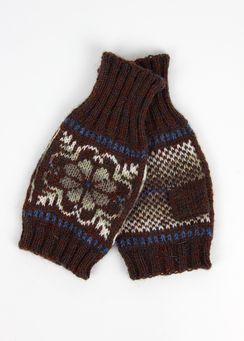 Shetland Fair Isle Fingerless Mitts Red