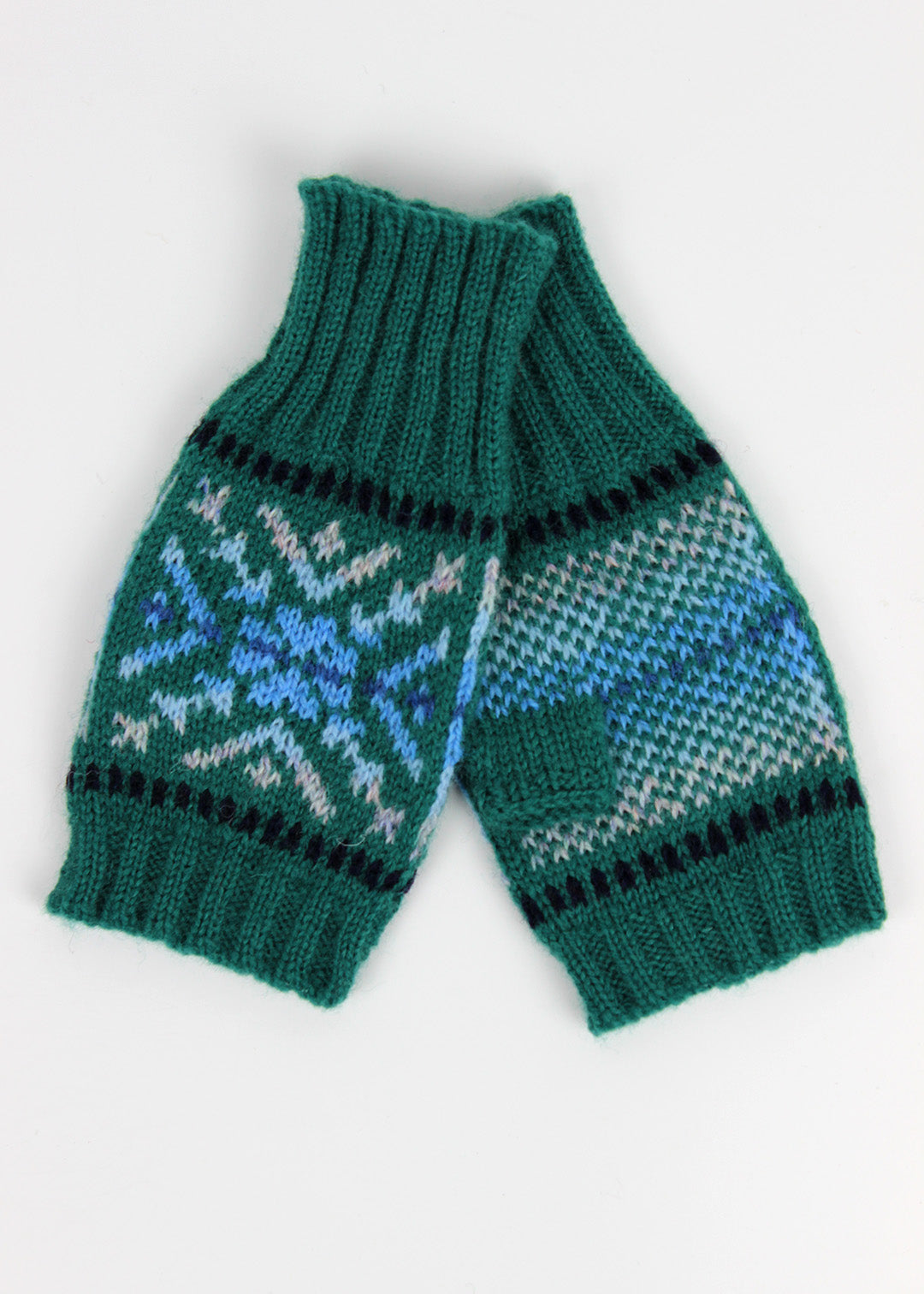 Shetland Fair Isle Fingerless Mitts Teal