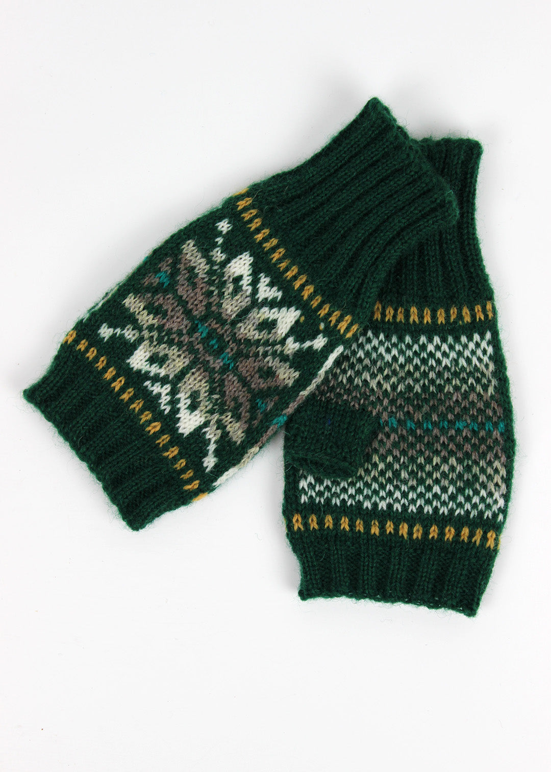 Shetland Fair Isle Fingerless Mitts Teal