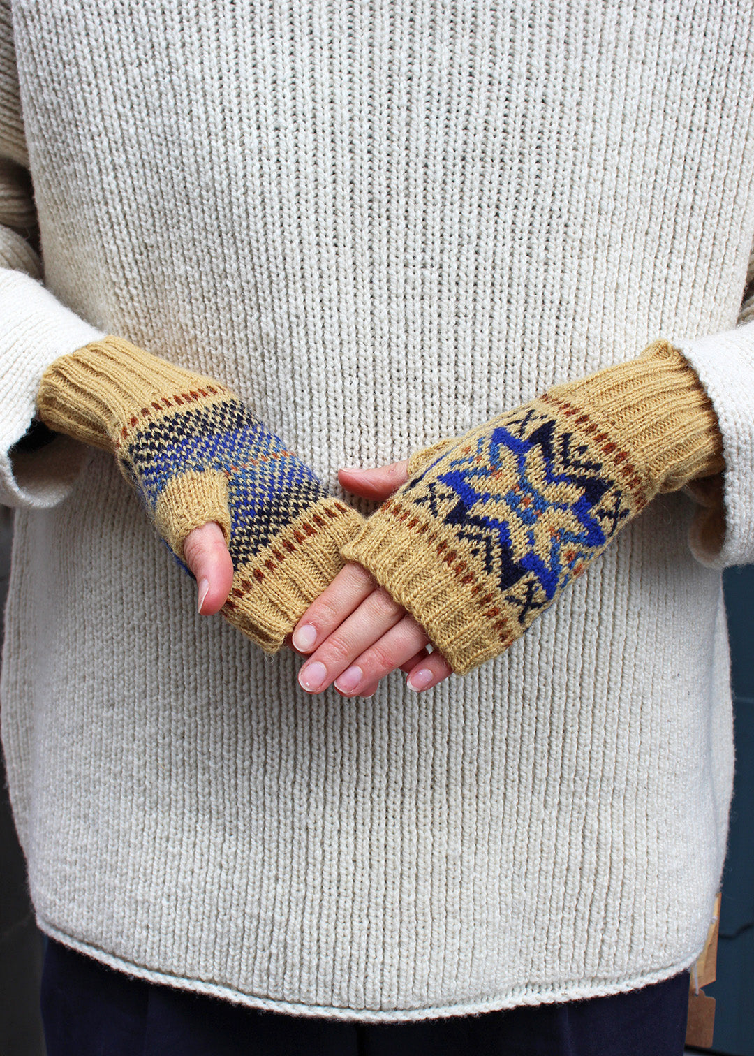 Shetland Fair Isle Fingerless Mitts Ochre