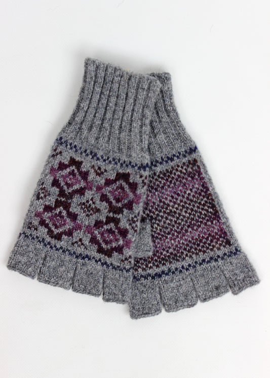 Shetland Fair Isle Men's Fingerless Gloves Grey